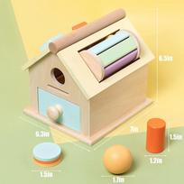 Kids Wooden Montessori House Educational Toy Busy Board Activity Object Permanence Box Fine Motor Skill Sensory Toys for Toddler beige