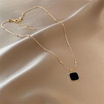 Black Exquisite Minimalist Square Pendant Choker Chains  Necklace For Women Jewelry Party Gifts juoda