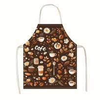 Coffee Lover Apron, Barista Coffee Bean Flower Print Kitchen Bib, Cute Cafe Cooking Apron, Gift for Coffee Addict 38x47cm black