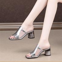 Moteriški Nauji Prabangūs Vasariniai Sandalai Batai Vidutinio Kulno Stori Atsitiktiniai Dizainerių Suknelės Batai Slingback Mules Batai Zapatos Moteriški 34 sidabras