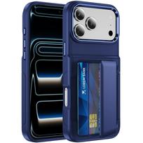 Sulankstomas atverčiamas dėklas su kortelių laikikliu nuo kritimo, šarvuotas telefono dėklas, skirtas iPhone 17 Air 16 15 14 Plus 13 12 Pro Max 11, atsparus smūgiams kietas dangtelis iPhone17 Pro Max mėlyna