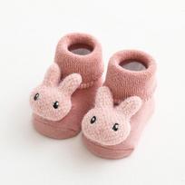 Cartoon Baby Socks For Girl Boys Rabbit Bear Anti Slip Soft Warm Winter Autumn Toddler Indoor Floor Socks For Kids 1-3years rožinė