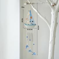 Mediterranean Style Creative Wind Chime Nautical Sailboat Design Hanging Decoration for Indoor Outdoor Use with Metal Tubes and Ceramic Elements One Size