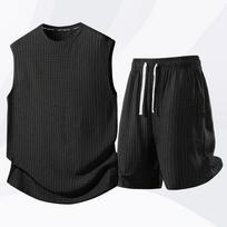 Summer Casual Sports Suit Men's Short Sleeved Lightweight Quick Drying Ice Silk Two-piece Set 2XL juoda