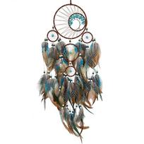 Wholesale Handmade Home Decor Feather Crafts Wind Chimes Turquoise Blue Crystal Tree of Life Brown Dream Catcher (as the picture,15*80cm)