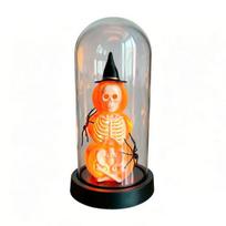 yangyizhi Halloween Decoration, Lighted Skeleton in Clear Dome Cloche with Warm Glow, Battery Operated Skull Lamp Witch Hat for Tabletop Mantel Glass