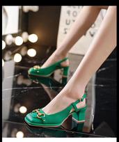 Fashion Women's Mid-heel 5.5CM 2024 Summer French Style Back Empty Female Thick Heel Square Toe Shoes Black Green 35 žalia