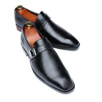 Mens Leather Shoes Pointed Toe Oxford Shoes For Men Dress Business Slip On Wedding Leather Male Brogues Buckle Shoes 6 juoda