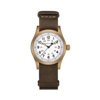 Hamilton Khaki Field Series Manual Mechanical Movement 50m Water Resistant Watch 38mm White Dial Bronze Case Leather Strap Men watches Brown H69459510 White Dial