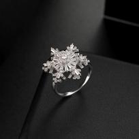 Light Luxury Snowflake Ring Sparkling Elegant Rotatable Snowflower Ring Fashion Jewelry Crystal Zircon Finger Ring Gifts sidabras