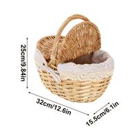 Woven Picnic Basket Rustic Container with Lid Artificial Wicker Basket for Outdoors for Dining Room Kitchen Pantry Hiking Travel