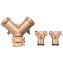 ABUL-3/4 Inch 2 Way Hose Splitter Brass Y Valve Garden Tap Connector With 2 X3/4 Inch Brass Water Tap Outside Tap Kit (gold,NONE) auksas