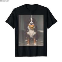 Funny Bernese Mountain Dog Eating Burger Animal Meme Dog Mom Tshirt For Men Women 100 Cotton T Shirts Short Sleeve Tops 04133 S gray