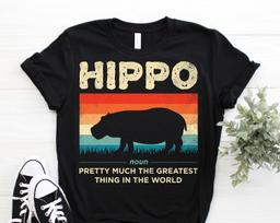 Funny Hippo Definition Hippopotamus Vintage Retro T-Shirt, Cute Hippos Costume Gift, African Wildlife Animals Lover, Zoo Trip Birthday Party 150