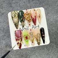 Long Stiletto Press-On Nails French Tip Sheer Glitter Gel Nail Art With Cross Heart Star Embossed Design Small
