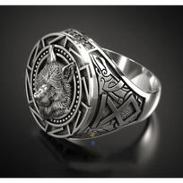 Zhenrong retro wolf totem Thai silver ring, Norse mythology Viking warrior wolf head men's ring no. 7