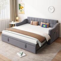 Polsterio lova, 2in1 miegamoji sofa, 90/180 cm, su USB ir saugykla, pilka