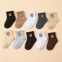 10 pairs cute little bear casual short elastic mid-calf socks, baby socks, boys' socks, girls' socks, children's socks 0-6M