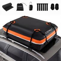 Costway 450 l sulankstoma automobilio stogo dėžė, juoda ir oranžinė