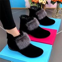 Winter Fur Lined Slip On Ankle Snow Boots for Women Warm Non Slip Short Black Boots Cold Weather Outdoor Walking Footwear for Women 35