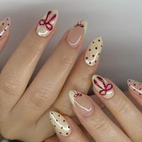 24Pcs French 3D-Bow Polka Dot Press On Nails Fake Nails Wearable Full Cover Nails Tips Acrylic Nail Tips For Women Fake Nails