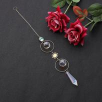 Wholesale Hanging Sun Catcher Wind Chimes Crystal Moon Stars Suncatchers Gold Brass Glass with Carved Gemstone for Window Decor (as the picture,sold by pcs)