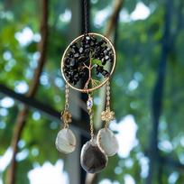 Carved Dream Catcher Pendant Crystal Wind Chime with Rainbow Stone Elegant Room Balcony Decor for Friends (as the picture,S)