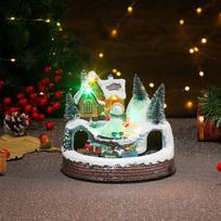 Christmas Rotating Resin Luminous Music Box Ornament Rotating Small Train Decorations Christmas Gifts 1pcs