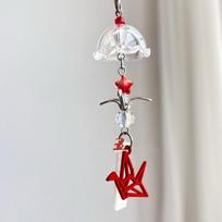Handcrafted Origami Crane Wind Chime Phone Strap with Glass Bell Pendant and Beaded Chain for Mobile Accessories and Decoration One Size