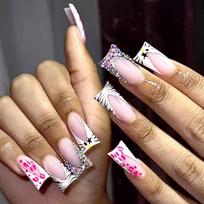 White French Tip Press-On Nails With Leopard Zebra Print Rhinestone Accents Women - Removable Gel Adhesive Style Gel Adhesive Type