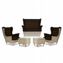 ARI DUO poilsio komplektas, sofa, foteliai, pufai, Family Meble, smėlio ir rudos spalvos