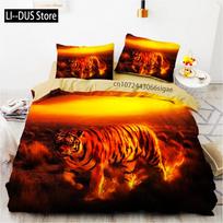 3D Animal Tigers Bedding Set 2/3PCS Soft Microfiber Queen King Twin Size Duvet Cover Set With Pillowcases Teens Boys Bed Linen EU Single(135*200cm)3pcs