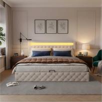 Lova su pakėlimo mechanizmu, LED, 140x190 cm, balta, 1 vnt