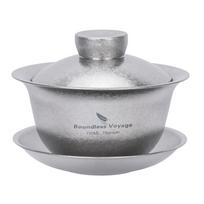 Boundless Voyage Titanium Gaiwan 130ml Chinese Portable Tea Set for with Storage Crystal Silver Ti3144D Double-Walled Teacup, Heat-Resistant,