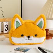 Cute Fox Plush Pencil Case & Desktop Organizer Large Capacity geltona/balta