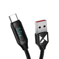 USB-A - USB-C kabelis su LED ekranu 66W 6A 2m, juodas