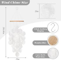 Seashell Wind Chimes for Outside - Handcrafted White Moon Shape Capiz Shells Windchime Bohemian & Coastal Style Decor (as the picture,13*13*6 cm)