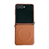 Brown Leather Samsung Z Flip7 Drop-Proof Case with Anti-Lost Lanyard and Magnetic Closure Samsung Z Flip7 FE