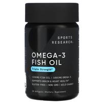 Sports Research, Omega-3 žuvų taukai, triguba koncentracija, 30 minkštų kapsulių
