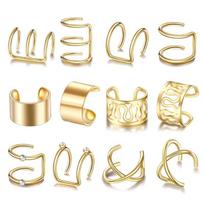 12pcs/Set Fashion Gold Color Ear Cuffs Leaf Clip Earrings For Women No Piercing Fake Cartilage Earring Accessories auksas