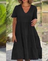 Solid color V-neck short sleeved dress women solid color V-neck short sleeved dress S juoda