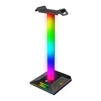 Lanxinda EB02 Gaming Headset Stand with RGB Lighting Dual USB Hub 3.5mm Audio Touch Control Holiday Lights Neon Bulbs 5V&Small juoda