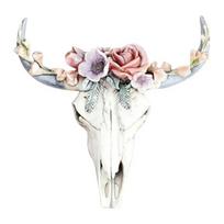 Resin Succulents Cow Skull Wall Pendant Flower Rose White Ox Head Resin Pendant European American Home Garden Decorations (as the picture,12x12x3cm)