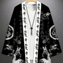 Unisex Kimono Su Drakono Spaudiniu Madingas Laisvalaikio Kardiganas Yukata Apranga Japonijos Gatvės Apranga Tradiciniai Drabužiai XS juoda