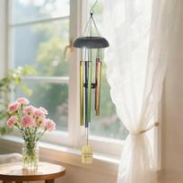 Solar Wind Chime-Themed Resin Fashion Holiday Decor Artistic Hand-painted Ornament Colorful Tube Detail Engraved Tag Indoor (Gray,One Size) pilka spalva