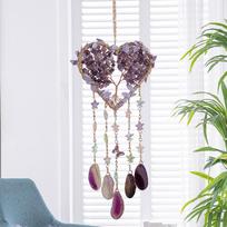 Wholesale Eco-friendly Animal Theme Crystal Wind Chime Natural Agate Gravel Dream Catcher Tree of Life Wind Bell Charm (as the picture,S)