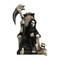 Evil Grim Reaper Statue Reaper On Bone Throne Statue With Scythe For Halloween Spooky Gothic Decoration Sculptures Fantasy Decor juoda