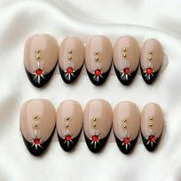 French Tip Gradient Press-On Nails Short Almond Shape Sparkly Powder Minimalist False Nail Tips Women AW1094
