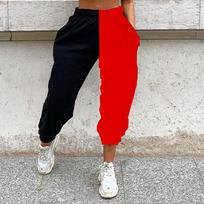 Women's Elastic High Waist  Baggy Pants Color Block Sweatpants with Pockets S raudona