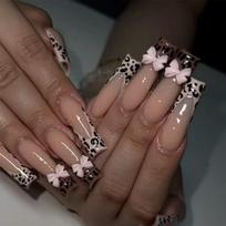 Press On Nails With Bow Leopard Print Design Women Gel Glue Jelly Adhesive Stylish False Daily Wear Gel Nail Style
